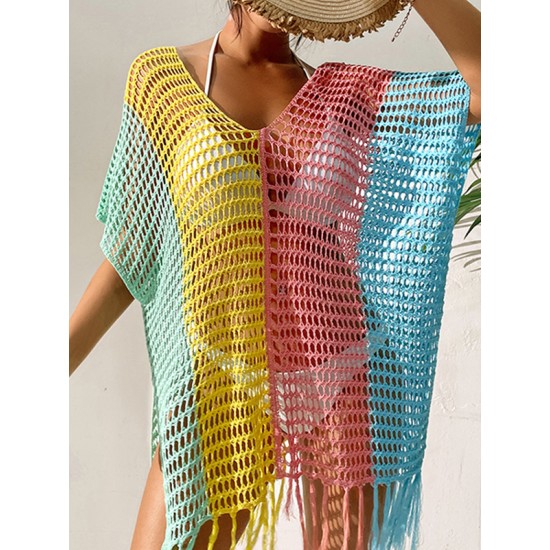 Colorful V-Neck Tassles Mini Cover-Ups Dress Colorful V-Neck Tassles Mini Cover-Ups Dress