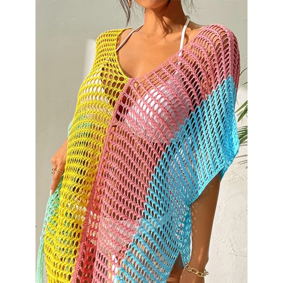 Colorful V-Neck Tassles Mini Cover-Ups Dress Colorful V-Neck Tassles Mini Cover-Ups Dress