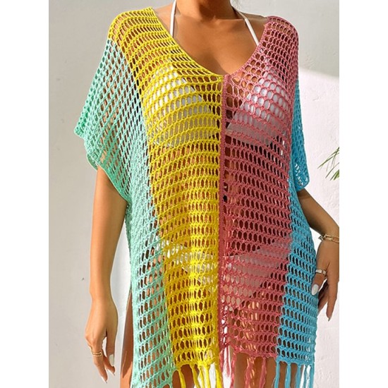 Colorful V-Neck Tassles Mini Cover-Ups Dress Colorful V-Neck Tassles Mini Cover-Ups Dress
