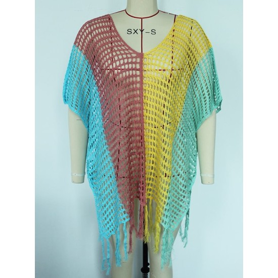 Colorful V-Neck Tassles Mini Cover-Ups Dress Colorful V-Neck Tassles Mini Cover-Ups Dress
