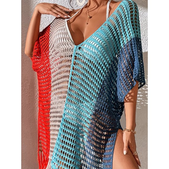 Colorful V-Neck Tassles Mini Cover-Ups Dress Colorful V-Neck Tassles Mini Cover-Ups Dress