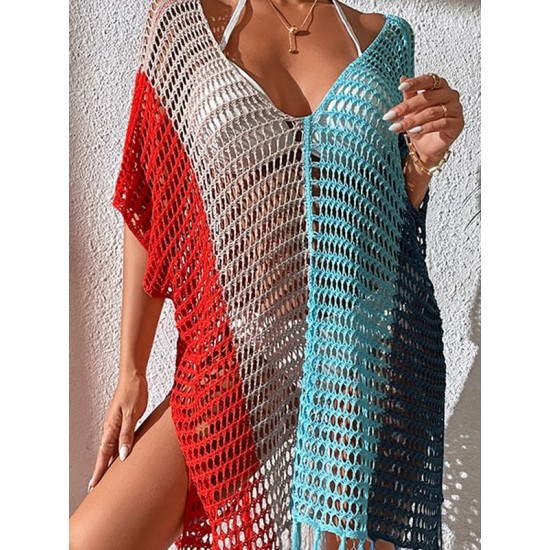 Colorful V-Neck Tassles Mini Cover-Ups Dress Colorful V-Neck Tassles Mini Cover-Ups Dress