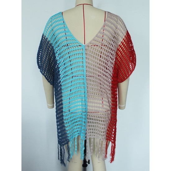 Colorful V-Neck Tassles Mini Cover-Ups Dress Colorful V-Neck Tassles Mini Cover-Ups Dress