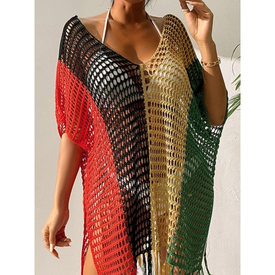 Colorful V-Neck Tassles Mini Cover-Ups Dress Colorful V-Neck Tassles Mini Cover-Ups Dress