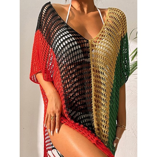 Colorful V-Neck Tassles Mini Cover-Ups Dress Colorful V-Neck Tassles Mini Cover-Ups Dress