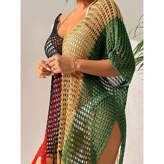 Colorful V-Neck Tassles Mini Cover-Ups Dress Colorful V-Neck Tassles Mini Cover-Ups Dress