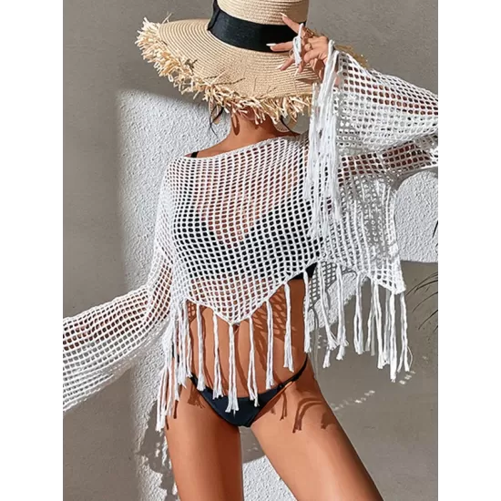 Hollow Tassels Long Sleeves Cover-Ups Swimsuit Hollow Tassels Long Sleeves Cover-Ups Swimsuit
