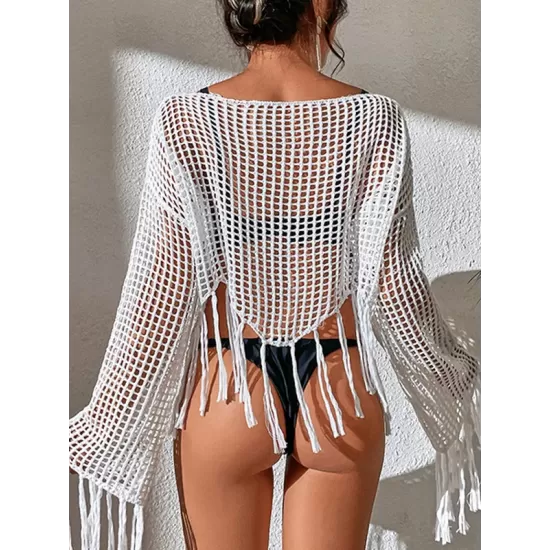 Hollow Tassels Long Sleeves Cover-Ups Swimsuit Hollow Tassels Long Sleeves Cover-Ups Swimsuit
