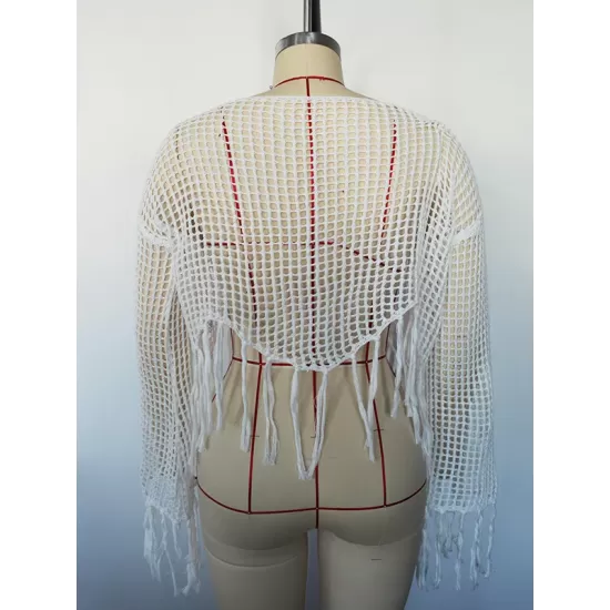 Hollow Tassels Long Sleeves Cover-Ups Swimsuit Hollow Tassels Long Sleeves Cover-Ups Swimsuit