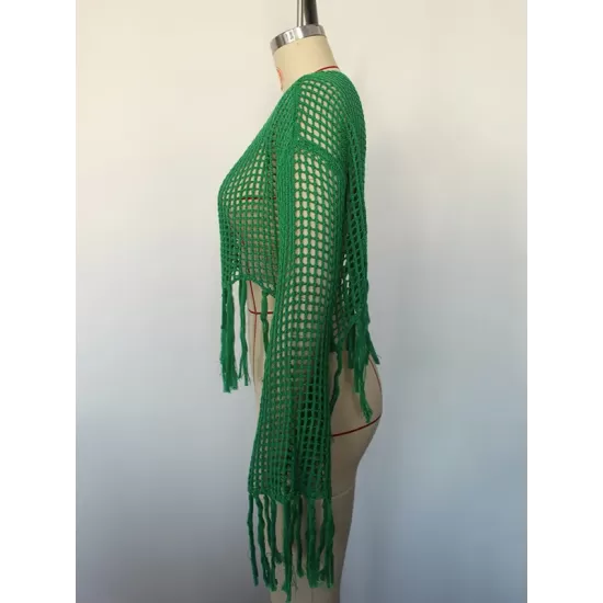 Hollow Tassels Long Sleeves Cover-Ups Swimsuit Hollow Tassels Long Sleeves Cover-Ups Swimsuit