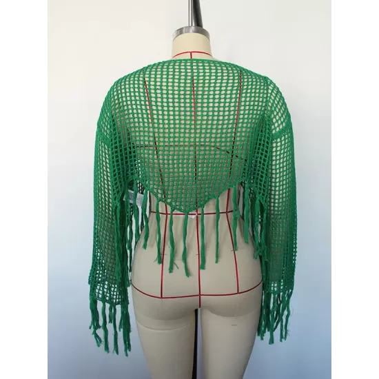 Hollow Tassels Long Sleeves Cover-Ups Swimsuit Hollow Tassels Long Sleeves Cover-Ups Swimsuit