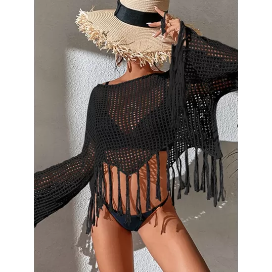 Hollow Tassels Long Sleeves Cover-Ups Swimsuit Hollow Tassels Long Sleeves Cover-Ups Swimsuit