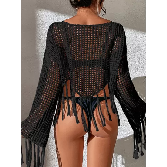 Hollow Tassels Long Sleeves Cover-Ups Swimsuit Hollow Tassels Long Sleeves Cover-Ups Swimsuit