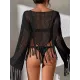 Hollow Tassels Long Sleeves Cover-Ups Swimsuit Hollow Tassels Long Sleeves Cover-Ups Swimsuit
