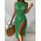 High-Neck Split-Side Midi Beach Cover-Ups Swimsuit