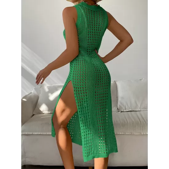 High-Neck Split-Side Midi Beach Cover-Ups Swimsuit High-Neck Split-Side Midi Beach Cover-Ups Swimsuit
