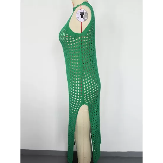 High-Neck Split-Side Midi Beach Cover-Ups Swimsuit High-Neck Split-Side Midi Beach Cover-Ups Swimsuit