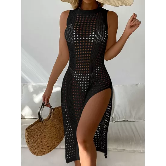 High-Neck Split-Side Midi Beach Cover-Ups Swimsuit High-Neck Split-Side Midi Beach Cover-Ups Swimsuit