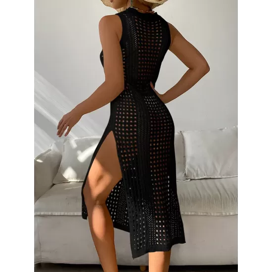 High-Neck Split-Side Midi Beach Cover-Ups Swimsuit High-Neck Split-Side Midi Beach Cover-Ups Swimsuit