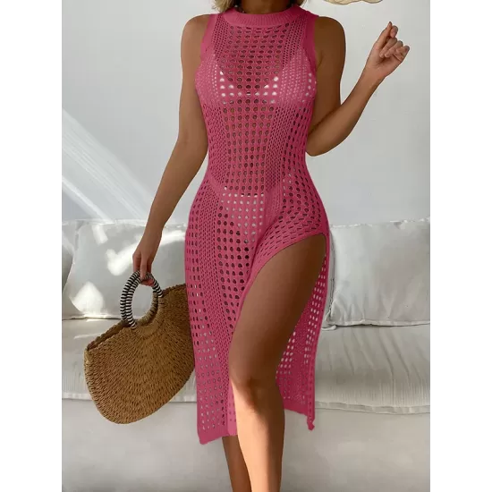 High-Neck Split-Side Midi Beach Cover-Ups Swimsuit High-Neck Split-Side Midi Beach Cover-Ups Swimsuit