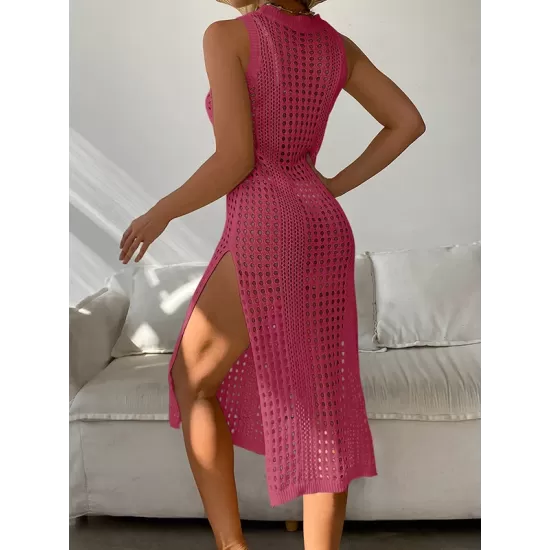 High-Neck Split-Side Midi Beach Cover-Ups Swimsuit High-Neck Split-Side Midi Beach Cover-Ups Swimsuit