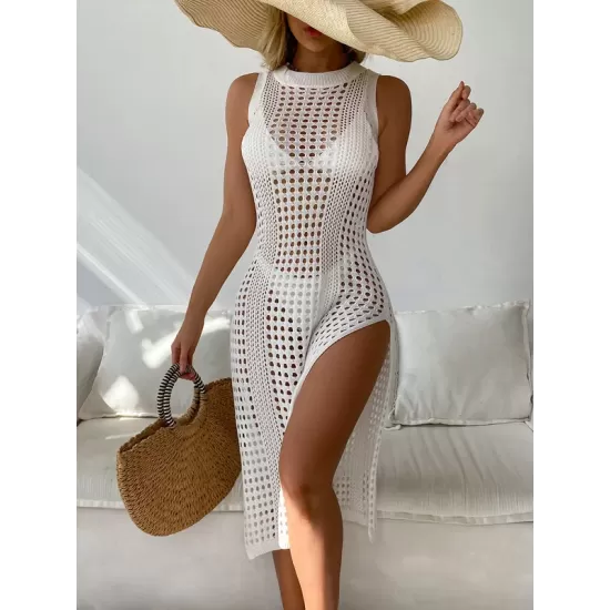 High-Neck Split-Side Midi Beach Cover-Ups Swimsuit High-Neck Split-Side Midi Beach Cover-Ups Swimsuit