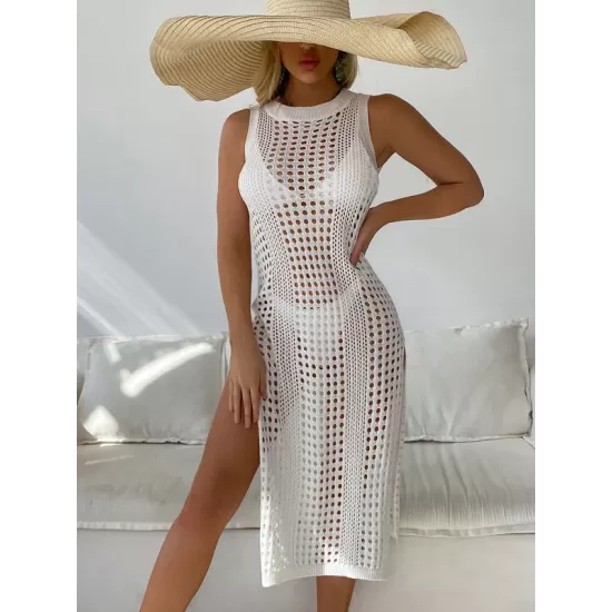 High-Neck Split-Side Midi Beach Cover-Ups Swimsuit High-Neck Split-Side Midi Beach Cover-Ups Swimsuit