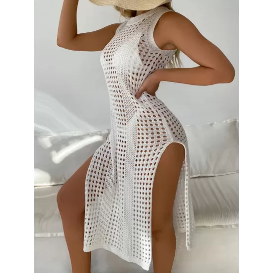 High-Neck Split-Side Midi Beach Cover-Ups Swimsuit High-Neck Split-Side Midi Beach Cover-Ups Swimsuit