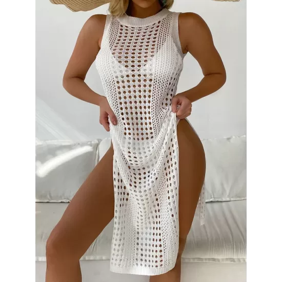 High-Neck Split-Side Midi Beach Cover-Ups Swimsuit High-Neck Split-Side Midi Beach Cover-Ups Swimsuit