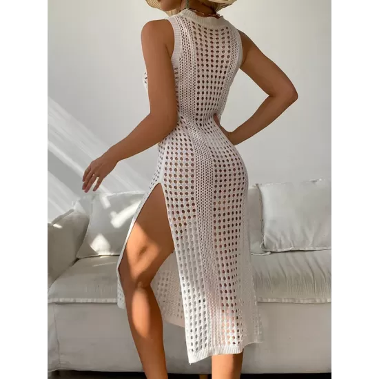 High-Neck Split-Side Midi Beach Cover-Ups Swimsuit High-Neck Split-Side Midi Beach Cover-Ups Swimsuit
