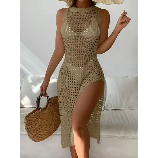 High-Neck Split-Side Midi Beach Cover-Ups Swimsuit High-Neck Split-Side Midi Beach Cover-Ups Swimsuit