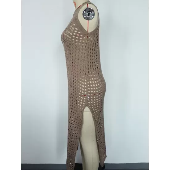 High-Neck Split-Side Midi Beach Cover-Ups Swimsuit High-Neck Split-Side Midi Beach Cover-Ups Swimsuit