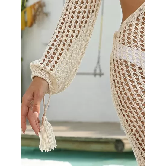 V-Neck Hollow Midi Length Cover-Ups Beach Dress V-Neck Hollow Midi Length Cover-Ups Beach Dress