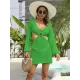V-Neck Long Sleeves Hollow Mini Cover-Ups Beach Dress V-Neck Long Sleeves Hollow Mini Cover-Ups Beach Dress