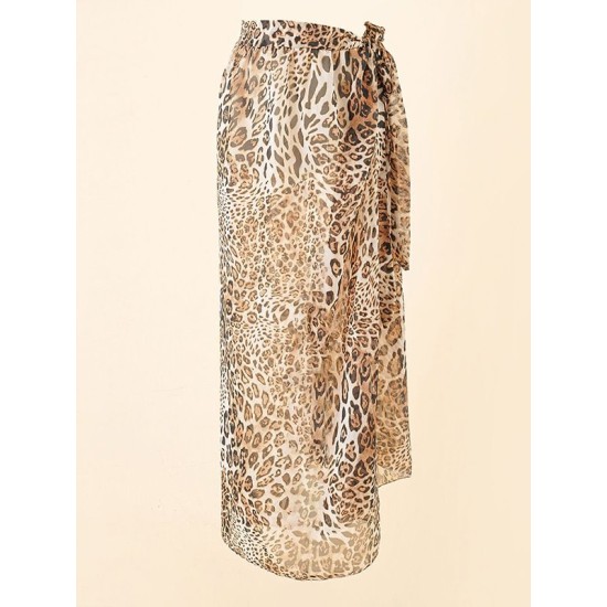 Leopard Split Side Cover-Ups Swimwear Leopard Split Side Cover-Ups Swimwear