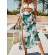 Leopard Split Side Cover-Ups Swimwear Leopard Split Side Cover-Ups Swimwear