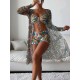 Halterneck Abstract Print Three Pieces Bikini Set Halterneck Abstract Print Three Pieces Bikini Set