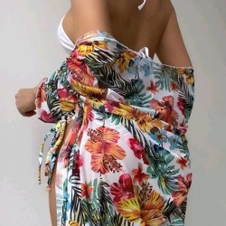 Triangle Halterneck Floral Three Pieces Bikini Set