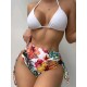 Triangle Halterneck Floral Three Pieces Bikini Set Triangle Halterneck Floral Three Pieces Bikini Set