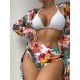 Triangle Halterneck Floral Three Pieces Bikini Set Triangle Halterneck Floral Three Pieces Bikini Set