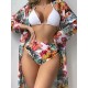 Triangle Halterneck Floral Three Pieces Bikini Set Triangle Halterneck Floral Three Pieces Bikini Set
