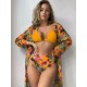 Triangle Halterneck Floral Three Pieces Bikini Set Triangle Halterneck Floral Three Pieces Bikini Set