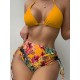 Triangle Halterneck Floral Three Pieces Bikini Set Triangle Halterneck Floral Three Pieces Bikini Set