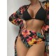 Triangle Halterneck Floral Three Pieces Bikini Set Triangle Halterneck Floral Three Pieces Bikini Set