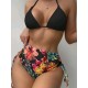 Triangle Halterneck Floral Three Pieces Bikini Set Triangle Halterneck Floral Three Pieces Bikini Set