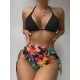 Triangle Halterneck Floral Three Pieces Bikini Set Triangle Halterneck Floral Three Pieces Bikini Set