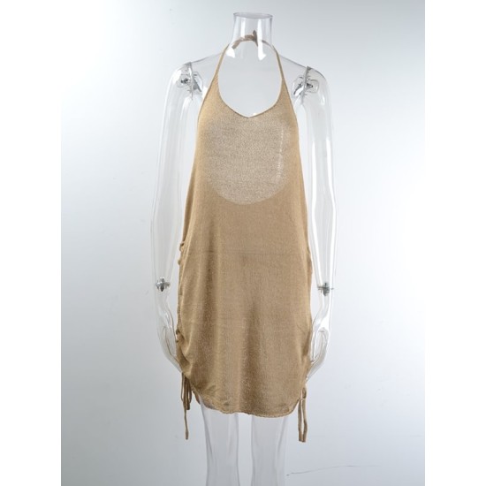 Loose Backless Bandage Elasticity Ruffled Solid Color Halter-Neck Cover-Ups Swimwear Loose Backless Bandage Elasticity Ruffled Solid Color Halter-Neck Cover-Ups Swimwear