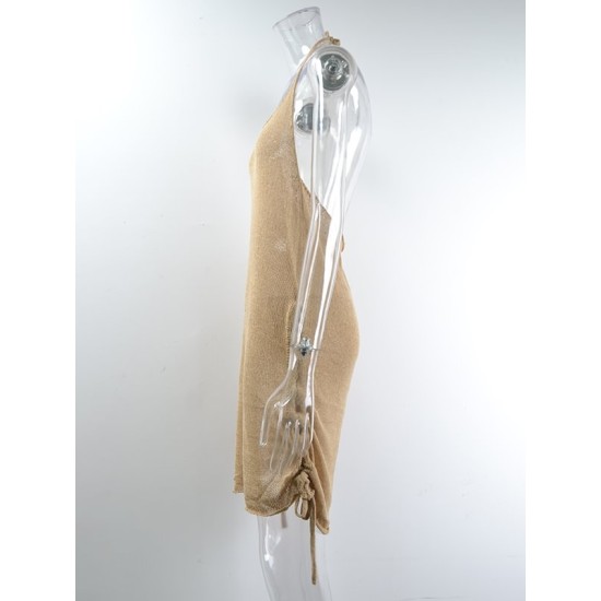 Loose Backless Bandage Elasticity Ruffled Solid Color Halter-Neck Cover-Ups Swimwear Loose Backless Bandage Elasticity Ruffled Solid Color Halter-Neck Cover-Ups Swimwear