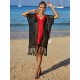 Color-Block Hollow Tasseled Batwing Sleeves Loose Deep V-Neck Cover-Ups Swimwear Color-Block Hollow Tasseled Batwing Sleeves Loose Deep V-Neck Cover-Ups Swimwear