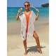 Color-Block Hollow Tasseled Batwing Sleeves Loose Deep V-Neck Cover-Ups Swimwear Color-Block Hollow Tasseled Batwing Sleeves Loose Deep V-Neck Cover-Ups Swimwear